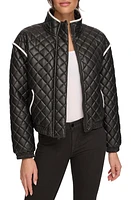 Andrew Marc Sport Quilted Faux Leather Bomber Jacket Black-White at Nordstrom,