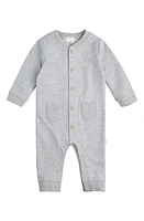 FIRSTS by Petit Lem Heathered Stretch Organic Cotton Romper Medium Heather Grey at Nordstrom,