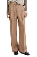 MANGO Herringbone Pleated Wide Leg Pants Beige at Nordstrom,