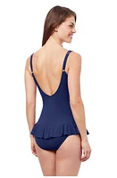 Profile By Gottex Dandy Bow Tie V-Neck Swimdress in Navy at Nordstrom, Size 12