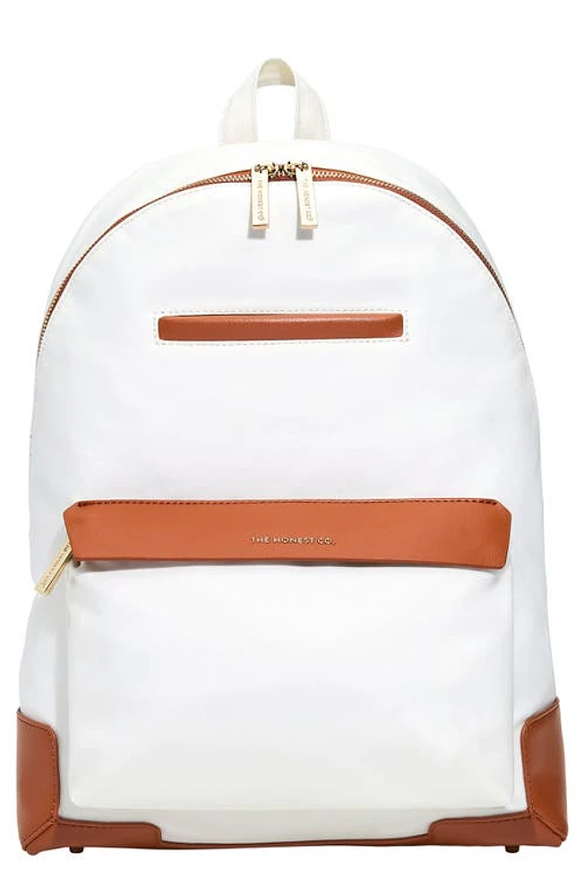 The Honest Company Uptown Coated Canvas Diaper Backpack in Cream/Cognac at Nordstrom