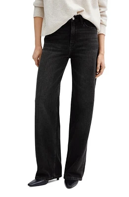 MANGO Mid Rise Wide Leg Jeans Black Denim at Nordstrom,