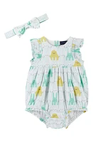 Andy & Evan Bubble Bunny Chick Cotton Romper Headband Set White at Nordstrom,