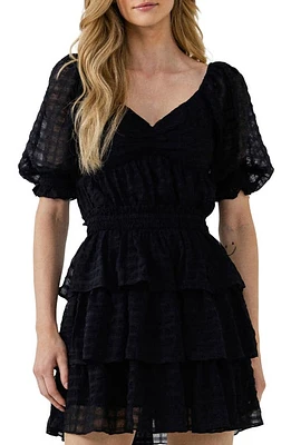 English Factory Gingham Chiffon Top Black at Nordstrom,