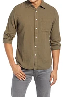 HIROSHI KATO Slim Fit Double Gauze Organic Cotton Button-Up Shirt Military Green at Nordstrom,