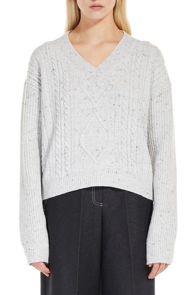 Max Mara Leisure Carmela Mixed Stitch Wool Blend V-Neck Sweater in White at Nordstrom, Size Medium