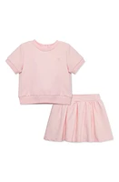 Little Me Short Sleeve Stretch Organic Cotton Sweatshirt & Skort Set Pink at Nordstrom,