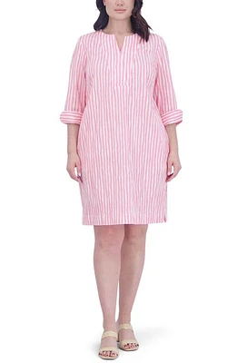 Foxcroft Vena Stripe Crinkle Shift Dress Softshell Pink at Nordstrom