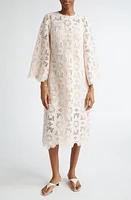 Zimmermann Ottie Long Sleeve Guipure Lace Cotton Blend Midi Dress Cream/Pink at Nordstrom,