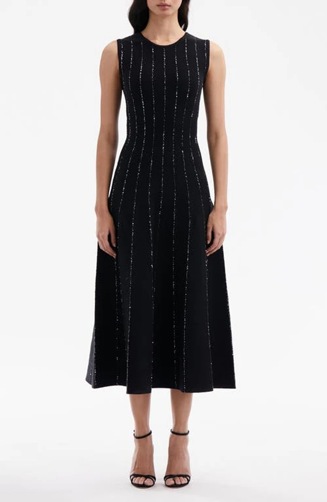 Oscar de la Renta Sequin Stripe Sleeveless Midi Sweater Dress Black at Nordstrom,