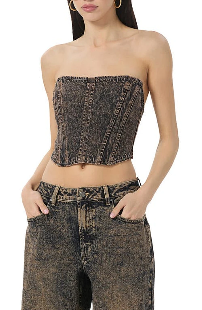 AFRM Bennett Denim Strapless Corset Crop Top Praline Od Wash at Nordstrom,