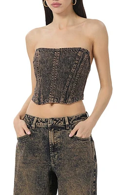 AFRM Bennett Denim Strapless Corset Crop Top Praline Od Wash at Nordstrom,