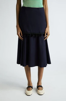 Wales Bonner Serenade Pompom Trim Midi Skirt Navy at Nordstrom, Us