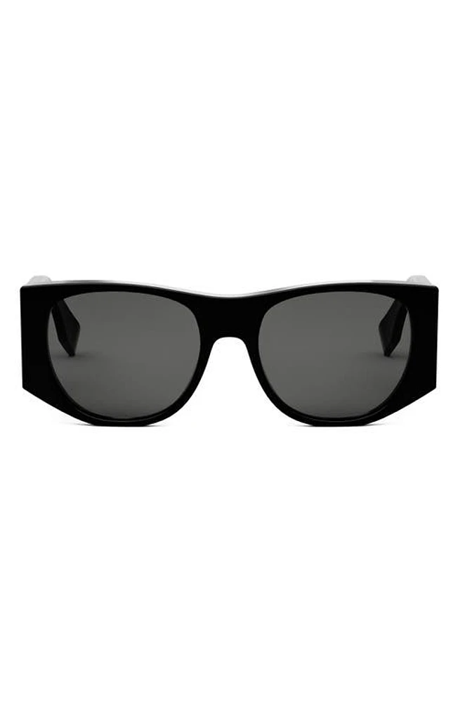 'Fendi Baguette 54mm Oval Sunglasses in Shiny Black /Smoke at Nordstrom