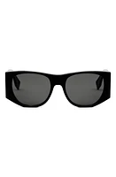 'Fendi Baguette 54mm Oval Sunglasses in Shiny Black /Smoke at Nordstrom