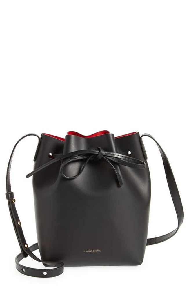 Mansur Gavriel Mini Leather Bucket Bag in Black/Flamma at Nordstrom