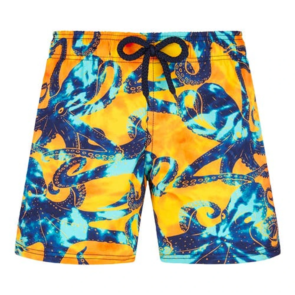 Vilebrequin Kids' Poulpes Tie & Dye Stretch Swim Trunks in Soleil at Nordstrom