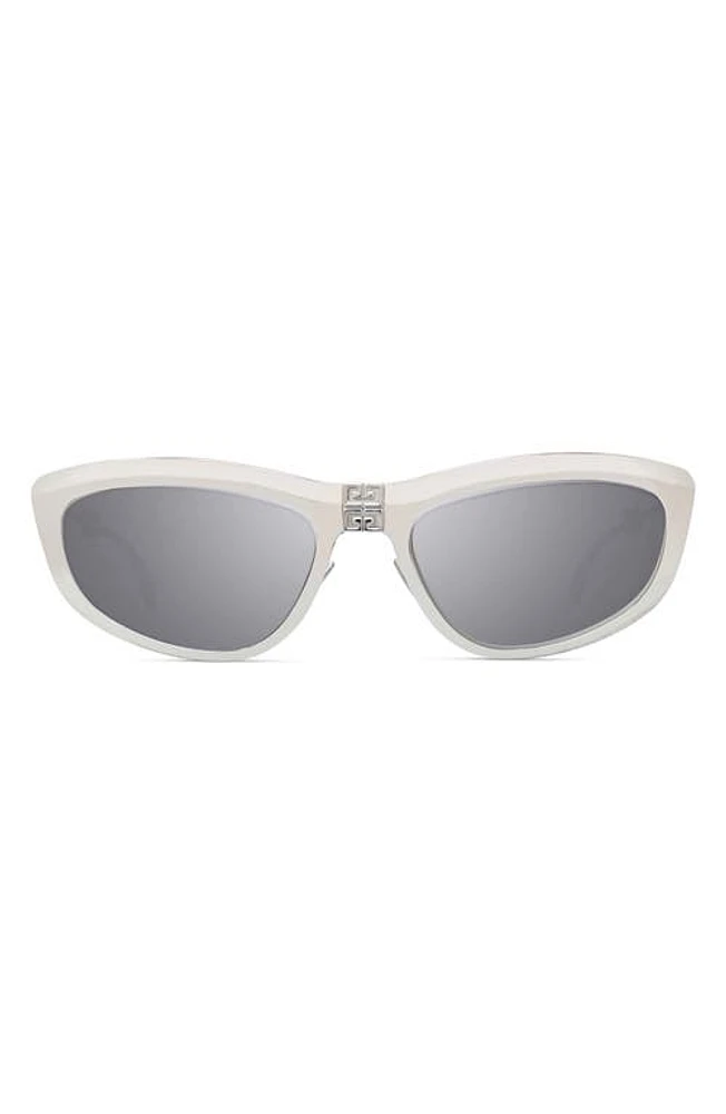 Givenchy Trifold 57mm Cat Eye Sunglasses in Shiny Palladium /Smoke Mirror at Nordstrom