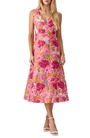 Adelyn Rae Agnes Floral Jacquard Midi Dress Pink Yellow at Nordstrom,