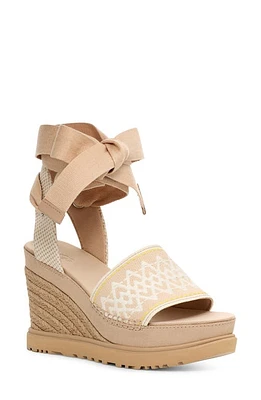 UGG(r) Abbot Ankle Wrap Wedge Sandal in Driftwood at Nordstrom, Size 7.5