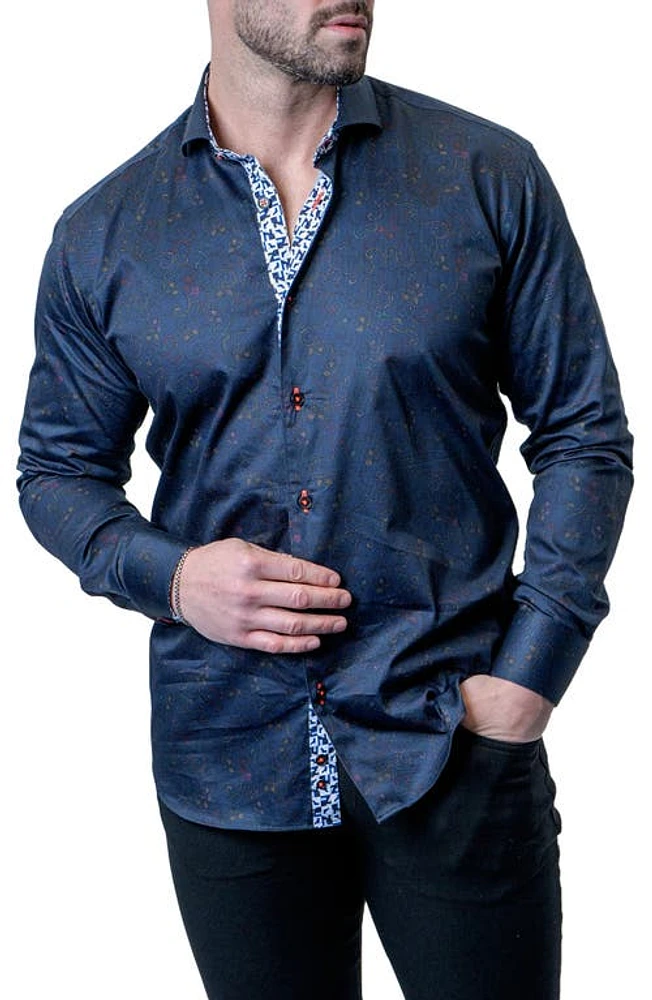 Maceoo Einstein Paisley Swirls Contemporary Fit Button-Up Shirt Blue at Nordstrom,