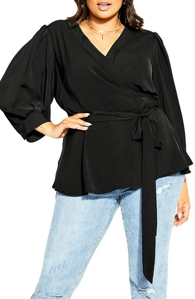 City Chic Sultry Wrap Top Black at