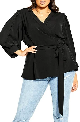 City Chic Sultry Wrap Top Black at