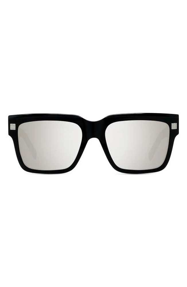 Givenchy GVDAY 55mm Square Sunglasses in Shiny Black /Smoke Mirror at Nordstrom