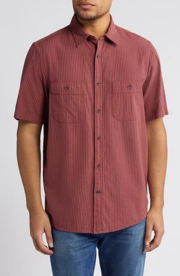 Treasure & Bond Regular Fit Stripe Short Sleeve Button-Up Shirt Burgundy Nathan Seersucker at Nordstrom,