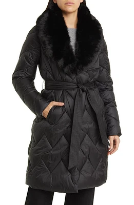 Michael Kors Faux Fur Collar Diamond Quilted Coat Black at Nordstrom,