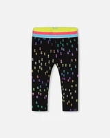 Deux Par Deux Girl's Capri Legging Black With Colored Metallic Flower Print in Black With Metallic Flower at Nordstrom