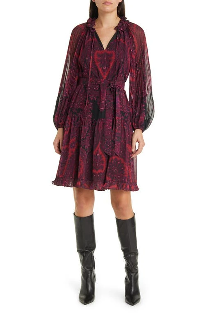 KOBI HALPERIN Trinity Balloon Sleeve Pleated Dress Black Multi at Nordstrom,