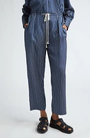 Maria McManus Stripe Crop Drawstring Organic Cotton Sateen Pants Midnight at Nordstrom,