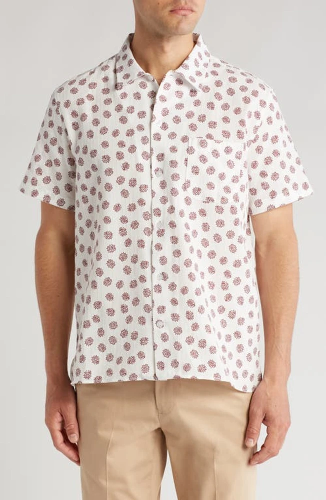 Treasure & Bond Floral Graphic Short Sleeve Cotton Button-Up Shirt White Dobby at Nordstrom,