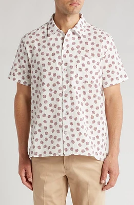 Treasure & Bond Floral Graphic Short Sleeve Cotton Button-Up Shirt White Dobby at Nordstrom,