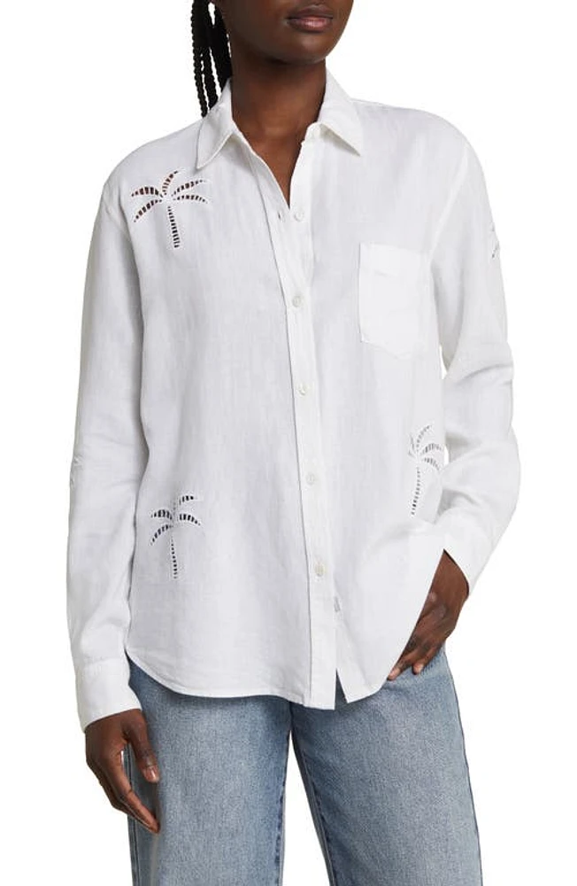 Rails Charli Palm Eyelet Linen Blend Button-Up Shirt White Tree at Nordstrom,