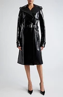 LaQuan Smith Crinkle Patent Leather Trench Coat in Black at Nordstrom, Size Small