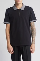 Open Edit Houndstooth Collar Zip Polo at Nordstrom,