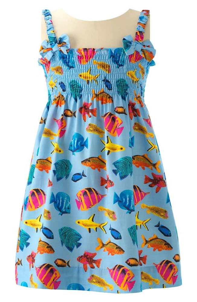 Rachel Riley Tropical Fish Print Cotton Sundress & Bloomers Blue Multi at Nordstrom,