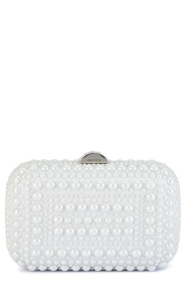 Olga Berg Ari Hotfix Imitation Pearl Clutch in White at Nordstrom