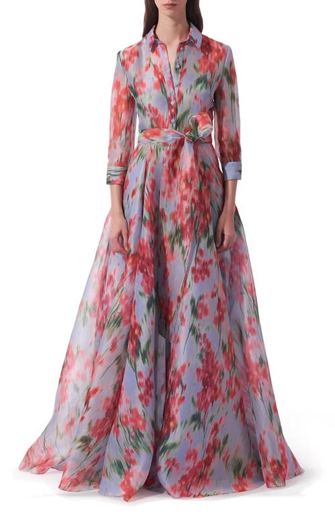 Carolina Herrera Floral Print Silk Chiffon Trench Gown Haze Multi at Nordstrom,