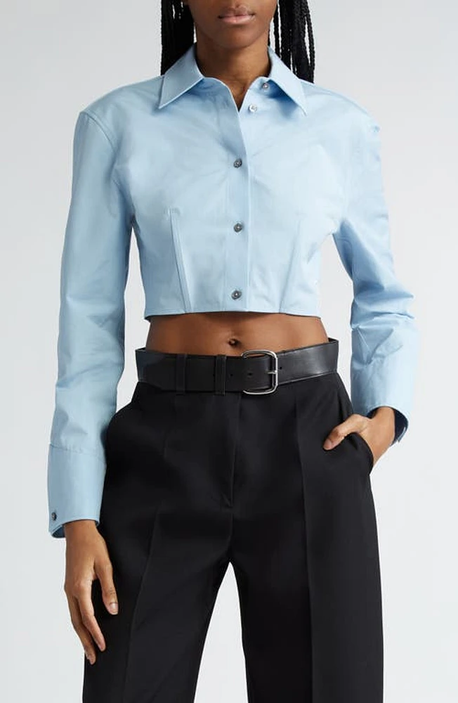 Alexander Wang Boned Crop Cotton Button-Up Shirt Cerulean at Nordstrom,