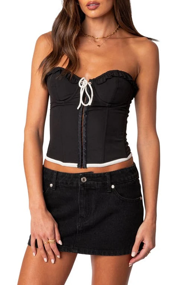 EDIKTED Abbey Ruffle Trim Corset Top Black at Nordstrom,