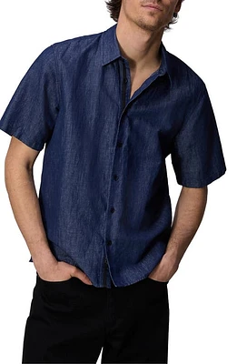 rag & bone Dalton Hemp Cotton Short Sleeve Button-Up Shirt Dark Indigo at Nordstrom,