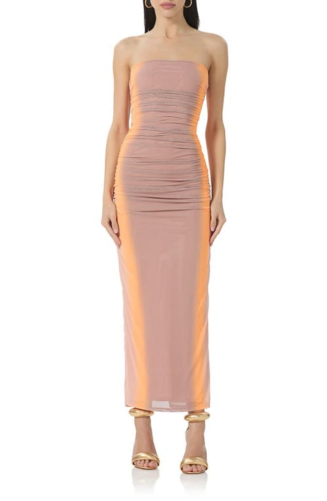 AFRM Marlo Print Strapless Mesh Dress Orange Linear at Nordstrom,