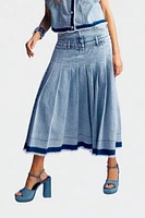 Nocturne Pleated Long Denim Skirt in Blue at Nordstrom