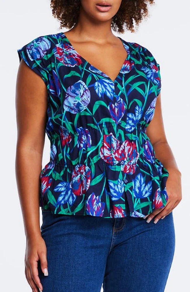 Estelle Nautical Floral Top Navy/Green at Nordstrom,