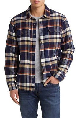 Marine Layer Signature Plaid Flannel Lined Button-Up Camping Shirt in Navy/Brown Plaid at Nordstrom, Size Medium