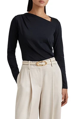 Reiss Sandy Asymmetric Neck Top Navy at Nordstrom,