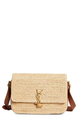 Saint Laurent Medium Solferino Raffia Shoulder Bag in Naturel/Brick at Nordstrom